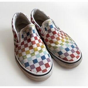 VANS Slip-On Women Size 9.5 Men Size 8 Canvas Rainbow Checkered Shoes slip on